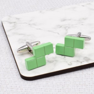 Computer Retro Block Game Green Cufflinks in a Personalised Cufflink Box
