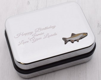 Chubb Fish Design Personalisierte gravierte verchromte Manschettenknopfbox