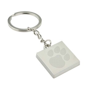 Engraved Paw Print Design Square Keyring with Engraved Message on the Back