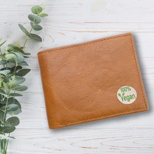 Portefeuille personnalisé 100 % végétalien en cuir véritable beige avec boîte-cadeau gravée en option