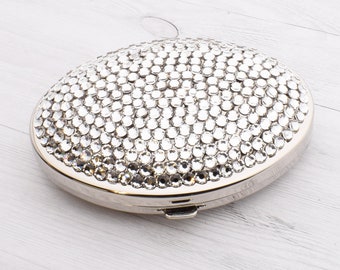 Miroir de sac à main ovale de luxe personnalisé avec cristaux Swarovski Elements | Présenté dans une pochette en velours ou une boîte rose en option