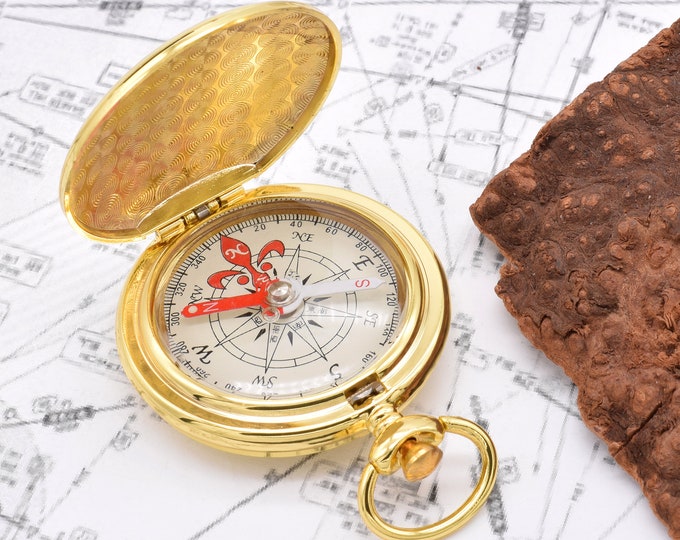 Engraved with Personalised Message | High Quality Gold Pocket Compass | Great Keepsake Gift for Someone going travelling!