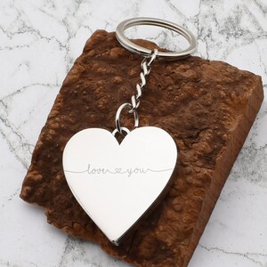 Beautifully Engraved Script Love You With Heart | Silver Finish Keyring ...