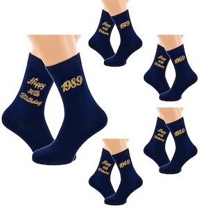 Navy Blue Birthday socks with age and year of birth!