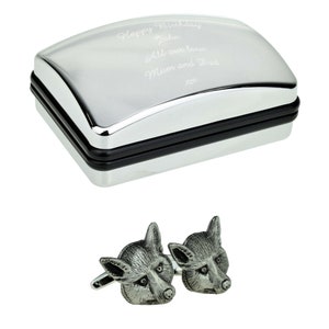 Fox Animal English Pewter Cufflinks in Optional Personalised Cufflink Box