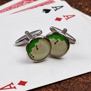Gemelli con design Four Aces on the Table in scatola per gemelli personalizzata