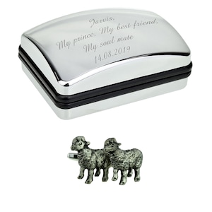Sheep Design English Made Pewter Cufflinks in Optional Personalised Cufflink Box