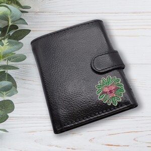 Portafoglio in vera pelle nera con design New Age Green Man personalizzato con testo personalizzato