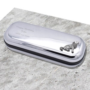 Howling Wolf Design Personalised Engraved Chromed Glasses Case Box