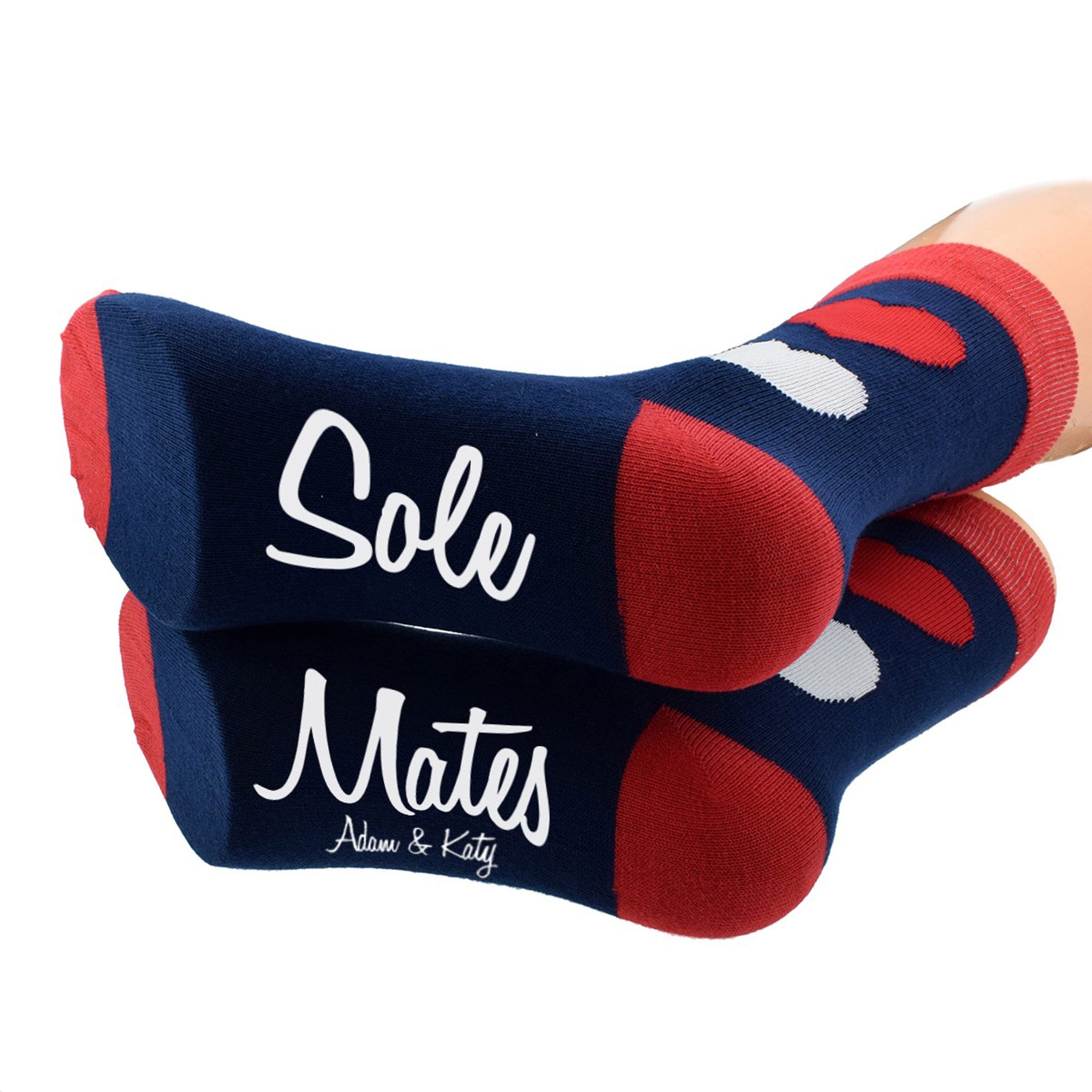 Image of Personalised "Sole Mates" Hearts Socks With Couples First Names