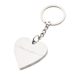 Beautifully Engraved Script Love You With Heart | Silver Finish Keyring ...