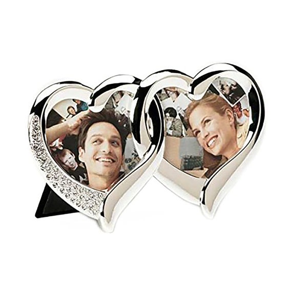 Interlocking Twin Hearts Crystal Encrusted Silver Plated