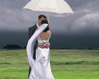 Personalised Just Married with Couples Names White Wedding Umbrella Parasol