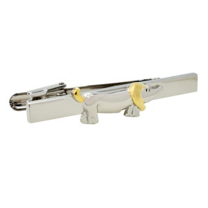 Dachshund Two Tone Sausage Dog Tie Clip in personalised box