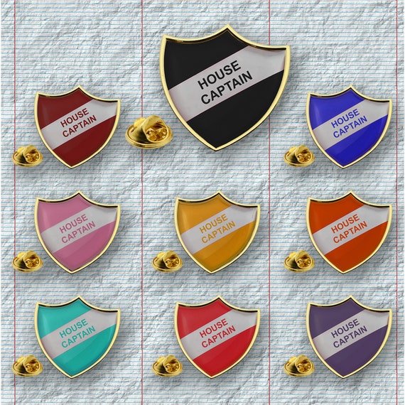 HOUSE CAPTAIN Retro School Shield Gold Lapel Pin Badge 
