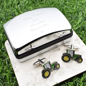 Green Tractor Farmer Farming Design Cufflinks in Personalised Cufflink Box