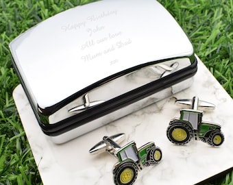 Gemelos con diseño de agricultura de granjero de tractor en caja de gemelos personalizada