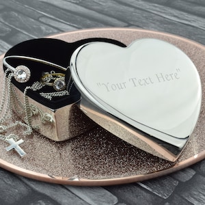 Silver Heart Shaped Trinket Box with Engraved Message on the Front