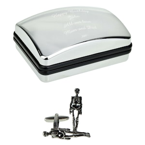 English Made Skeleton Pewter Cufflinks in Optional Personalised Cufflink Box