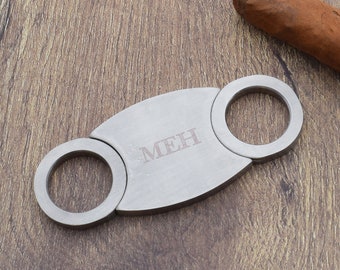Personalised with Initials or name Stainless Two Finger With Back Stop Cigar Cutter | Great Gift for Fathers Day