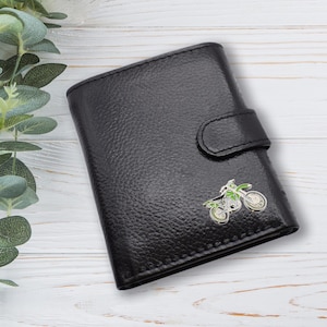 Portefeuille personnalisé en cuir véritable noir avec texte personnalisé