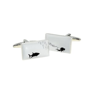 Deep Sea Diver & Shark Cufflinks in Personalised Cufflinks Box