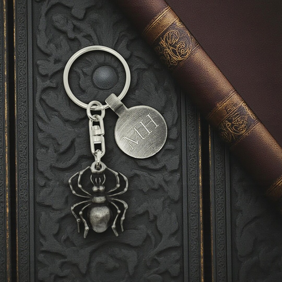 Personalised English Made Pewter Spider Keyring Presented in Velvet ...