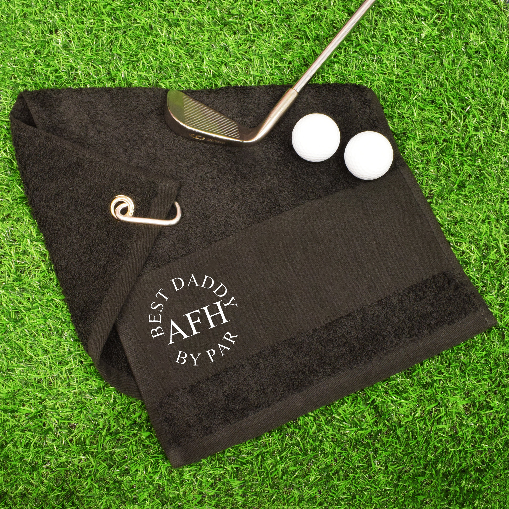Personalised with Initials Best Daddy By Par Black Golf Towel Great Gift for Golfers