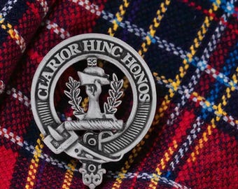 Buchanan English Made Pewter Clan Cap Badge with Personalised Gift Box