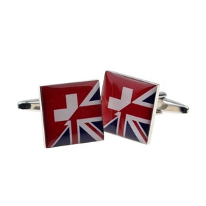 Union Jack Mixed with Swiss Flag Cufflinks in Personalised Cufflink Box