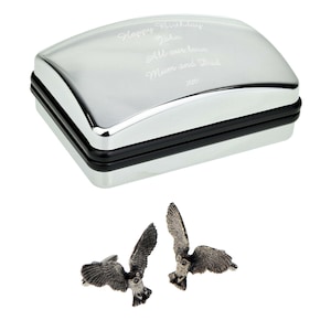 English Made Owl Pewter Cufflinks in Optional Personalised Cufflink Box