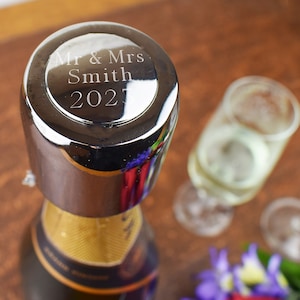 Tapón de botella de champán o prosecco de plata personalizado con caja de regalo opcional
