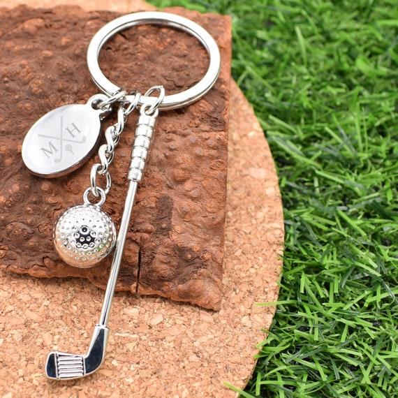 Personalised With Initials Crossed Golf Clubs Design Golfers Golf Club Ball Design Unusual Keyring Etsy