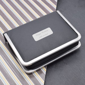 Engraved Personalised Black Leatherette Stainless Steel Travel Manicure Set | Great Fathers Day Gift