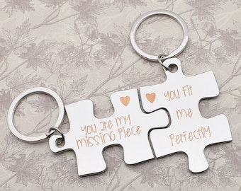 You Are My Missing Piece You Fit Me Perfectly | Cute Couples Jigsaw Shaped Keyring | Beautifully Engraved Presented in a Velvet Pouch