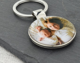 Personalised with photo or picture Silver Keyring with optional engraving on back.