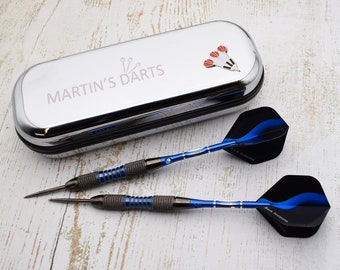 Stylish Darts Design Personalised With Name Chromed Case (DARTS NOT INCLUDED)