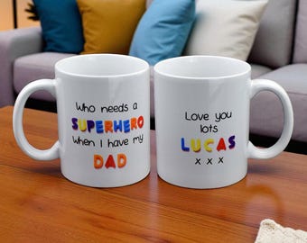 Mug papa super-héros à personnaliser avec des noms | Super cadeau pour la fête des pères