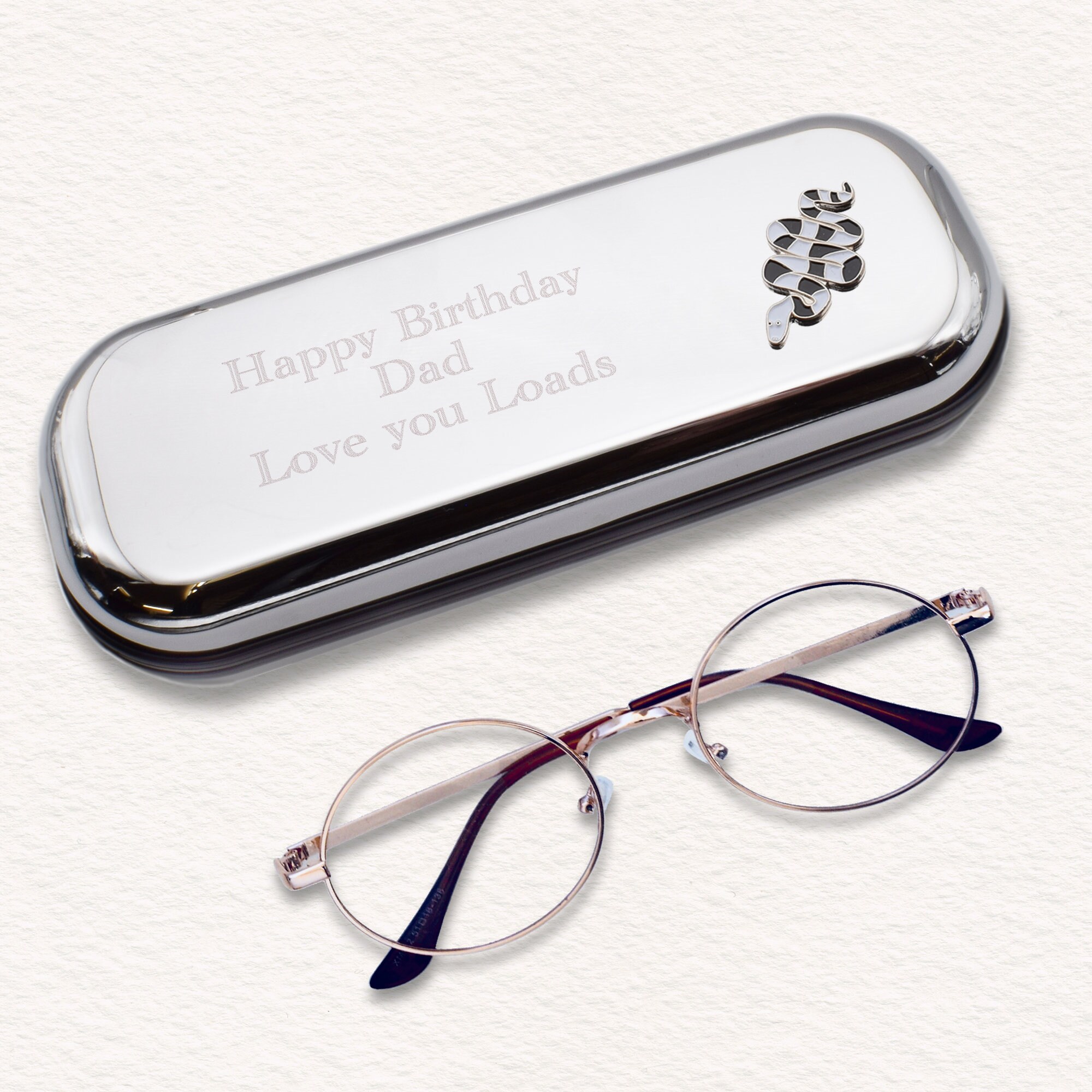 Black & White Snake Design Personalised Engraved Chromed Glasses