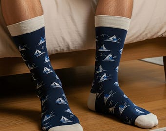 Fun Sailing Boat Design Woven Unisex Socks Unisex Size 5-12