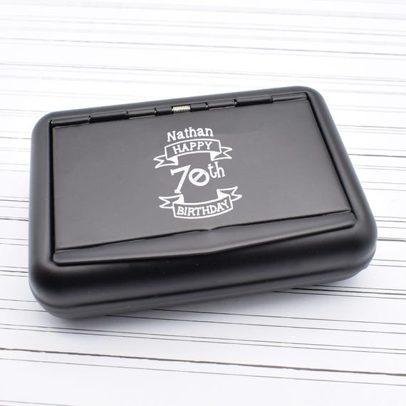 personalised tobacco box Beautifully Engraved Personalised Birthday Scroll Design Matt Black Tobacco  Box With Paper Holder & Optional Hydro Stone