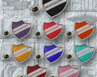 HEADTEACHER Retro School Shield Silver Lapel Pin Badge