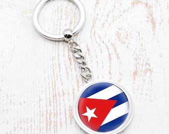 Stylish Cuba Flag Design Round Keyring with Personalised Engraved Short  Message on Back Made in the UK