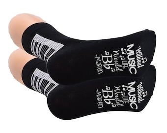 Personalised Without Music Life Would B Flat Socks SIze 5-12 Black socks