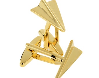 Gold Plated Paper Plane Design Cufflinks 1st anniversary gift, in personalised cufflink box