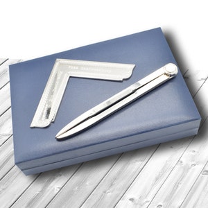 Personalised Masonic Freemason Square and Compass Silver Gift Set with a Choice of an Engraved Plate