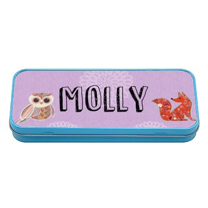 Personalised Owl and fox Design Pens and Pencil Tin case!