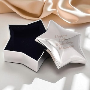 Beautifully Engraved with Personalised Message Silver Star Shaped Trinket Box