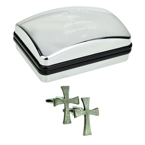 Religious Cross English Made Pewter Cufflinks in Optional Personalised Cufflink Box