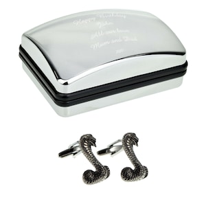 English Made Snake Pewter Cufflinks in Optional Personalised Cufflink Box